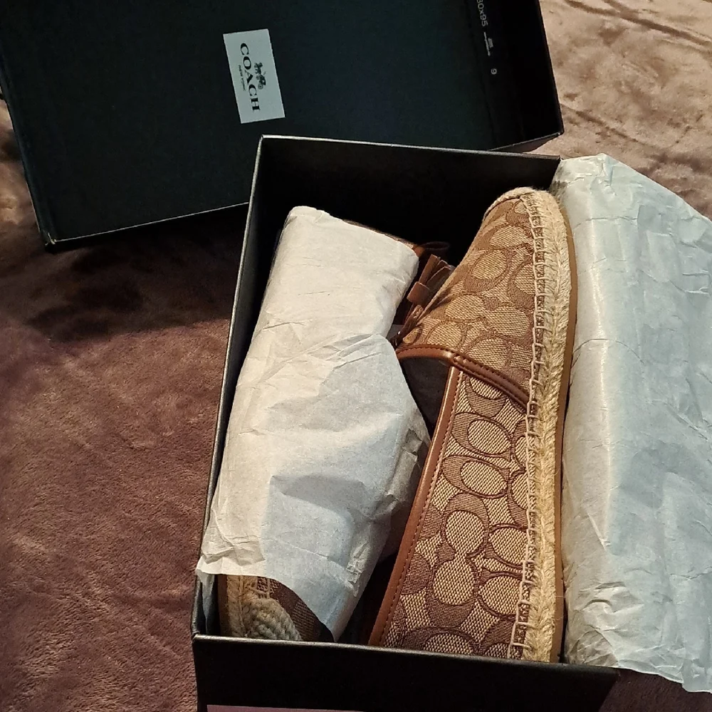 Coach Brown Signature Canvas Espadrille Flats with Tassel Charm - Picture 5 of 6